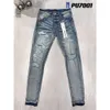 Ontwerper voor broeken Paars Heren Trends Distressed Black Ripped Biker Slim Fit Motorcycle Mans Stacked Men Baggy Jeans Hole 443 388