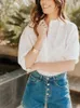 Women's Blouses Puff Sleeve White Hollow Out Blouse O-Neck Casual Simple 2024 Summer Ladies All-Match Single Breasted Shirt Tops