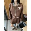 designer CE23 AutumnWinter New Style Fashionable Leather Label Short Baseball Coat+Pleated Skirt Set GZAX