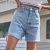 Shorts feminino Lucyever azul jeans verão botão cintura casual jean shorts streetwear calças curtas retas ldd240312