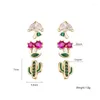 Boucles d'oreilles 3 paires/ensemble cristal Zircon Cactus cerise champignon pour femmes cuivre femme boucle d'oreille mode oreille bijoux