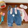 Söta barnflickor overaller 06 år barn kanin öron boll lös denim jumpsuit suspender byxa jeans outwear höstkläder 240307