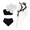 Swim Wear 2024 Nowy zestaw bikini kwiatów 3D z osłoną luksusowy strój kąpielowy dla kobiet seksowne wysokie stanu stroju kąpielowego monokini pożądanie stroju kąpielowego sportowy sport 240311