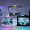 Acuarios Acrílico Rectangular Pecera Tanque Creativo Luz Led Goldfish Oficina Cría Ecosistema Acquario Acuario Decoración EI50YG297n