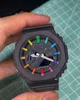 Orologio sportivo da uomo al quarzo 2100 di colore trasparente, LED, luce automatica per sollevamento lancetta, con funzionalità complete, ora mondiale, impermeabile, serie GA Oak