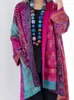 Cardigan tricoté en coton et lin pour femme, ample, style ethnique, imprimé, grande taille, manteau à manches longues, pull rétro, automne hiver
