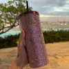 Bottiglia d'acqua di lusso con strass Bicchiere in acciaio inossidabile nero rosa con coperchio e thermos in cannuccia per bicchieri d'acqua Tazza da caffè 240306