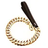 32mm Pet Leash Gold Chain Outdoor Sports Dog Collar Leashes Corgi Bulldog Teddy Pets Collars Supplies233E