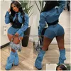 Survêtements Femmes Femmes Sexy Denim Jean 2 pièces Pantalon assorti Ensemble Tenues 2023 Été Femmes Vêtements Y2K Biker Shorts Costumes Ensembles Cr Dhsze