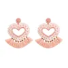 Dingle örhängen kreativa bohemiska handgjorda väv pärlor hjärtdroppe rosa lila tofs -uttalande för kvinnliga smycken