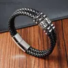 Bangle Fashion 2Layer Leather Armband med rostfritt stål magnet Trendiga flerskiktsarmband Homme smycken Man Bangle Wholesale Bulk LDD240312