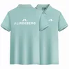 Summer Golf Wysokiej jakości Bawełniane koszule męskie koszule oddychające j Lindeberg krótkie topy z czasem wypoczynku Polos 240226