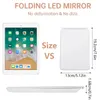 Foldbar Makeup Mirror Pekskärm Makeup Mirror 3 Färger Lättlägen Kosmetiska speglar USB -laddningsbar vikbar LED -spegel 240219