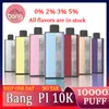 Original BANG PL 10000 Puff Disposable E Cigarettes 1.2ohm Mesh Coil 15ml Pod Battery Rechargeable Electronic Cigs Puff 10K 0% 2% 3% 5% RBG Light Vape Pen