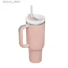 Mugs Pink Cosmo Parade Flamingo H2.0 40oz Stainless Steel Tumblers Cups with Silicone handle Lid Straw Car Mugs Keep Cold Travel Water Bottles Valentines Day L240312