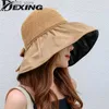 Wide Brim Hats Bucket Hats 2022 Foldable Upf 50+ Sun Hat for Women Summer Wide Brim UV Protection Panama Beach Hat Ladies Girls Outdoor Korean Hat Q240312
