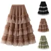 Jupes 2024 Femmes À La Mode Une Ligne Tulle Fête Dîner Tutu Jupe Couleur Unie Extensible Taille Haute Grande Gaze Swing