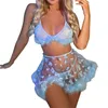 Bras Sets Est Women See Through Lingerie 3 Piece Set Sexy Lace Camisole Bra Top Sheer Butterfly Tulle Skirt And Thong Underwear