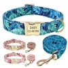 Set collare e guinzaglio per cani floreali personalizzati Set personalizzato di piccole dimensioni per cani di media taglia Collare identificativo per animali domestici Collari per cani con stampa di fiori di piombo X0258l