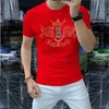 Camiseta polo de moda para hombre con estampado de letras de diamantes, camiseta holgada de manga corta con cuello redondo, talla M - 4XL