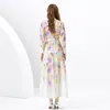 Fancy Front Cardigan Long Retro Painted Dress Women Swing Stand krage knappar maxi skjorta klänningar långärmad damer tryckt kontor casual party robes kläder