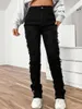 Kvinnors jeans denim byxor streetwear broderad tofs rak ben mode ins elastiska lastbyxa y2k byxor