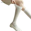 Women Socks B36D Simple Mesh Calf JK Knee High Stockings Cotton Bootie Solid Color Loose For Womens