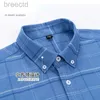 Polos masculinos manga xadrez camisa casual remendo frontal peito regular-ajuste gola com botão camisas de trabalho grossas ldd240312