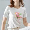 Damska koszulka flamingo wzór T Shirt Women HARAJUKU TOP O-Neck Tshirt White Streetwear Classic All-Match Short Sut T-shirt 2022 L24312 L24312