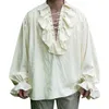 Heren Renaissance kostuum gegolfde lange mouwen Lace Up middeleeuwse Steampunk piraat shirt cosplay Prins drama podium tops 240312