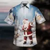 Mäns avslappnade skjortor Santa Claus Shirt Autumn Outdoor Street Kortärmad 3D-tryckt fyrvägsstrå tyg jul XS-5XL