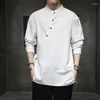 Camisas casuais masculinas 2024 primavera estilo chinês camisa homens algodão linho tang terno hanfu retro masculino harajuku vintage quimono roupas