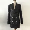 Formal Winter Designer Blazer Coat Women Double Lion Buttons Shawl Collar Glitter Sequined Long Runway Black Jacket Blazers 240226