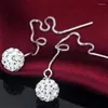 Dangle Earrings 925 Sterling Silver Full Crystal Ball Long Tassel Drop Rhinestone Sparkling Jewelry