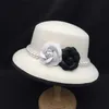 Wide Brim Hats Bucket Hats High quality white camellia fedora Pearl Band % wool felt hat Floppy Ladies Wedding Church Hat Pork Pie Trilby hat Q240312