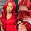 13X4 Body Wave Lace Front Wig Colored Hot Red Lace Front Human Hair Wigs 100% Peruvian Lace Frontal Wig Remy Hair Prepluck