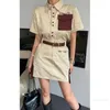 designer MM23ss New Product Set Khaki Brown Pocket Embroidered Letters Cool Girl Workwear Style Skirt with Belt 9HMM