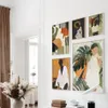 Abstract Black Woman Tropical Plants Wall Art Canvas Målning Affisch och tryck Bild för vardagsrum sovrum modern heminredning p306a