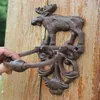 2 sztuki żeliwne kolumna do drzwi łosia dekoracyjny doorknocker tradycyjny styl vintage zwierzęcy klamka drzwi zatrzask B259Q