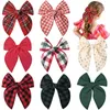 ヘアアクセサリー50pc/lot 5 "fable bows nylon headbands plaidクリップキッドガール