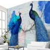 Papier peint mural 3d paon moderne, papier peint bleu, décoration murale de fond, peinture 295U