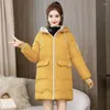 Casacos de Trench das Mulheres 2024 Inverno Mid-Comprimento Moda Mulheres Casaco de Algodão Casual Solto Jaqueta Com Capuz Feminino Engrossar Quente Onda Sólida Parkas