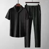 Survêtements pour hommes tenue décontractée séchage rapide couleur unie léger ample chemise d'été pantalon ensemble pantalon absorbant la sueur