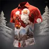 Mäns avslappnade skjortor Santa Claus Shirt Autumn Outdoor Street Kortärmad 3D-tryckt fyrvägsstrå tyg jul XS-5XL