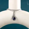 Pendenti JoiasHome Collana con ciondolo gioielli in argento 925 per donna O-catena WaterDrop Royal Blue Zircone Catena clavicola femminile Regalo all'ingrosso