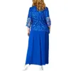 Pleated Waist Dress Elegant Plus Size Maxi Dress with Flower Embroidery Lace Detail Three Quarter Sleeve O Neck Fake Two-piece 240229