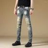 Men's Jeans Fashion Streetwear Men High Quality Slim Fit Paint Designer Elastic Hip Hop Pants Spliced Biker Homme