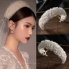 Luxury Full Pearl Crystal Headband Tiara Hairband Silver Color Bridal Wedding Hair Accessories Vine Headband For Bride Women 240307