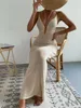 2024 Hot Style Women's Dresses Pure Desire Sexig ihålig bindande halter spaghetti rem skarvning klänning lång tjej kjol