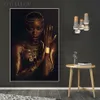 Pósteres e impresiones de mujer africana, pintura al óleo de mujer negra y dorada en la pared, cuadro artístico moderno en lienzo para sala de estar, Cuadros311E